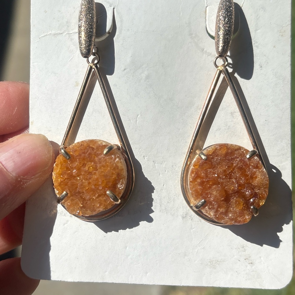 Gold and Brown Dangle Earrings